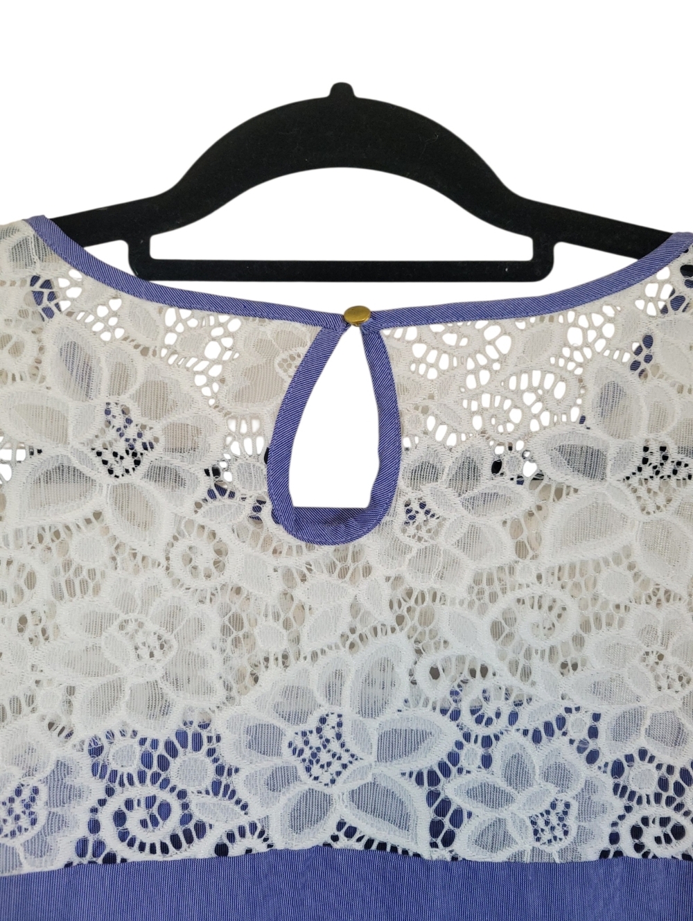 Marc New York XL Blue Cotton Lace Yoke Bell Sleeve Boho Peasant Blouse Top - Picture 7 of 11